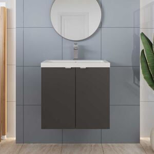 Hudson Reed Fusion Wall Hung 2-Door Vanity Unit Ceramic Basin 600mm Gloss Grey Hudson Reed Fusion Wall Hung 2-Door Vanity Unit Ceramic Basin 600mm Gloss Grey