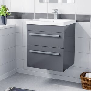 Nes Home Nanuya 500mm Wall Hung 2 Drawer Vanity Basin Unit Steel Grey Nes Home Nanuya 500mm Wall Hung 2 Drawer Vanity Basin Unit Steel Grey