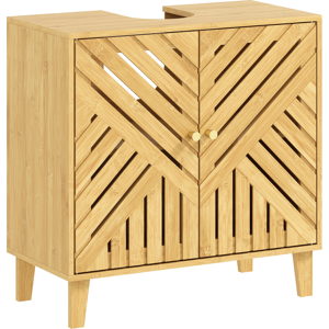 Bamboo Bathroom Under Sink Cabinet With Adjustable Shelf, Natural Homcom Bamboo Bathroom Under Sink Cabinet With Adjustable Shelf, Natural Homcom