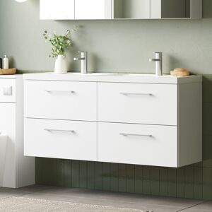 Nuie Arno Wh 4-Drawer Vanity Unit & Double Polymarble Basin 1200mm - Gloss White Nuie Arno Wh 4-Drawer Vanity Unit & Double Polymarble Basin 1200mm - Gloss White