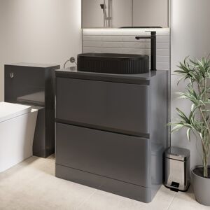 Affine 800mm Bathroom Countertop Vanity Unit Oval Fluted Basin Freestanding Grey Gloss Affine 800mm Bathroom Countertop Vanity Unit Oval Fluted Basin Freestanding Grey Gloss