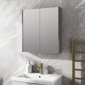 Affine 600mm Bathroom Mirror Cabinet 2 Door Storage Cupboard Wall Mounted Grey Gloss Affine 600mm Bathroom Mirror Cabinet 2 Door Storage Cupboard Wall Mounted Grey Gloss