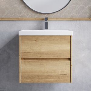 Nuie Havana Wall Hung 2-Drawer Vanity Unit & Basin 3 600mm - Autumn Oak No Tap/waste Nuie Havana Wall Hung 2-Drawer Vanity Unit & Basin 3 600mm - Autumn Oak No Tap/waste