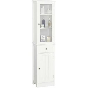 Kleankin Tower Bathroom Cabinet Wooden Storage Narrow Tall Cupboard Shelves Drawer White Kleankin Tower Bathroom Cabinet Wooden Storage Narrow Tall Cupboard Shelves Drawer White