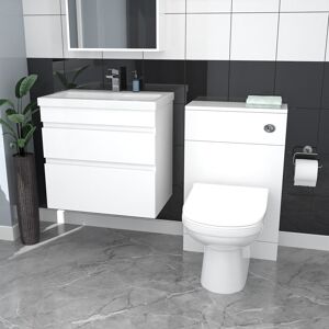 Nes Home White Wall Hung 600mm Vanity Unit 2 Drawer With Wc Unit & Btw Toilet Nes Home White Wall Hung 600mm Vanity Unit 2 Drawer With Wc Unit & Btw Toilet