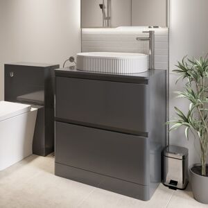 Affine 800mm Bathroom Countertop Vanity Unit Fluted Oval Basin Freestanding Grey Gloss Affine 800mm Bathroom Countertop Vanity Unit Fluted Oval Basin Freestanding Grey Gloss