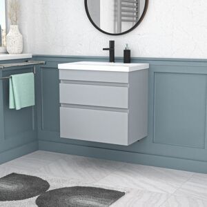 Nes Home Matt Grey 600mm Pvc 2 Drawer Wall Hung Vanity Cabinet & Basin Sink Unit Nes Home Matt Grey 600mm Pvc 2 Drawer Wall Hung Vanity Cabinet & Basin Sink Unit