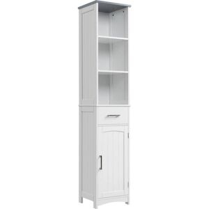 Kleankin White Tall Bathroom Storage Cabinet - Slim, 3 Shelves, Drawer, Cupboard Kleankin White Tall Bathroom Storage Cabinet - Slim, 3 Shelves, Drawer, Cupboard