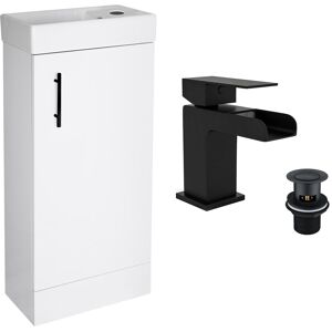 Fnx Bathrooms Gloss White Cloakroom Vanity 400mm Basin Sink Unit Black Waterfall Tap & Handle Fnx Bathrooms Gloss White Cloakroom Vanity 400mm Basin Sink Unit Black Waterfall Tap & Handle