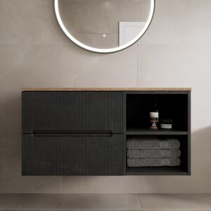 Affine 1000mm Bathroom Vanity Unit Oak Countertop Wall Hung Fluted Black Unit No Basin Affine 1000mm Bathroom Vanity Unit Oak Countertop Wall Hung Fluted Black Unit No Basin
