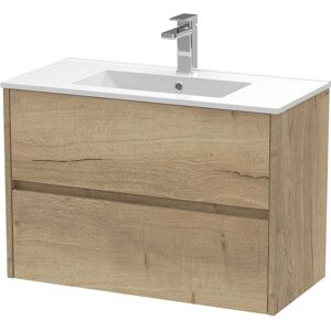 Nuie Havana Wall Hung 2-Drawer Vanity Unit With Basin 2 800mm Wide - Autumn Oak Nuie Havana Wall Hung 2-Drawer Vanity Unit With Basin 2 800mm Wide - Autumn Oak
