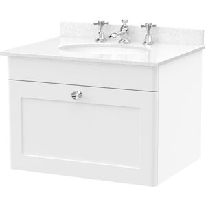 Nuie Classique Wall Hung 1-Drawer Vanity Unit With 3th White Round Marble Top Ba Nuie Classique Wall Hung 1-Drawer Vanity Unit With 3th White Round Marble Top Ba