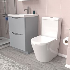 Nes Home Matte Grey 500mm Basin Vanity Unit And Rimless Close Coupled Toilet Nes Home Matte Grey 500mm Basin Vanity Unit And Rimless Close Coupled Toilet