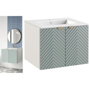 Impact Furniture Bathroom Vanity Sink Unit Basin 600mm Modern Wall Hung Cabinet Ribbed Green Cara Impact Furniture Bathroom Vanity Sink Unit Basin 600mm Modern Wall Hung Cabinet Ribbed Green Cara