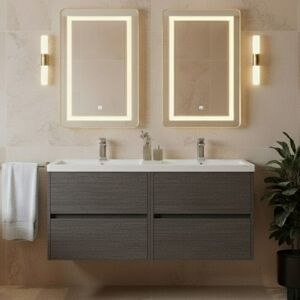 Nuie Havana Wall Hung Vanity Unit & Double Polymarble Basin 1200mm - Graphite Grey Nuie Havana Wall Hung Vanity Unit & Double Polymarble Basin 1200mm - Graphite Grey