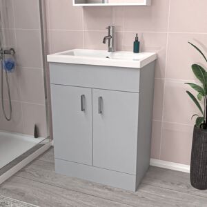 Nes Home Matte Grey 600mm Floor Standing Vanity Unit & White Basin Flat Pack Nes Home Matte Grey 600mm Floor Standing Vanity Unit & White Basin Flat Pack
