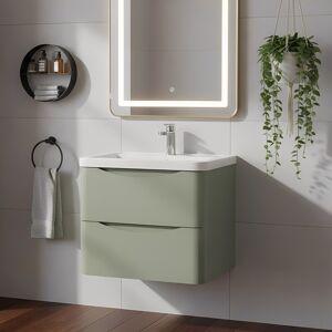 Nuie Lunar Wh 2-Drawer Vanity Unit & Ceramic Basin 600mm - Satin Green Nuie Lunar Wh 2-Drawer Vanity Unit & Ceramic Basin 600mm - Satin Green