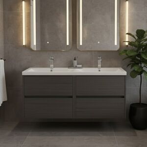 Nuie Havana Wall Hung 4-Drawer Vanity Unit Double Ceramic Basin 1200mm Graphite Grey Nuie Havana Wall Hung 4-Drawer Vanity Unit Double Ceramic Basin 1200mm Graphite Grey