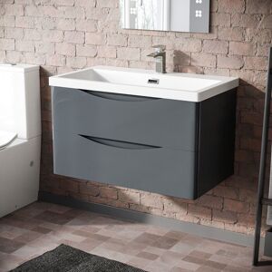 Nes Home Merton 800mm Grey Wall Hung Drawer & Resin White Basin Sink Vanity Unit Nes Home Merton 800mm Grey Wall Hung Drawer & Resin White Basin Sink Vanity Unit