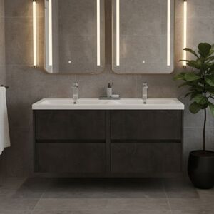 Nuie Havana Wall Hung 4-Drawer Vanity Unit Double Ceramic Basin 1200mm Metallic Slate Nuie Havana Wall Hung 4-Drawer Vanity Unit Double Ceramic Basin 1200mm Metallic Slate