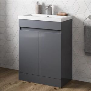 Affine Bathroom Vanity Unit Freestanding Basin Sink Cabinet Furniture Gloss Grey 600mm Affine Bathroom Vanity Unit Freestanding Basin Sink Cabinet Furniture Gloss Grey 600mm