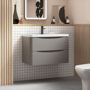 Nuie Lunar Wall Hung 2-Drawer Vanity Unit & Ceramic Basin 800mm Wide Satin Grey Nuie Lunar Wall Hung 2-Drawer Vanity Unit & Ceramic Basin 800mm Wide Satin Grey