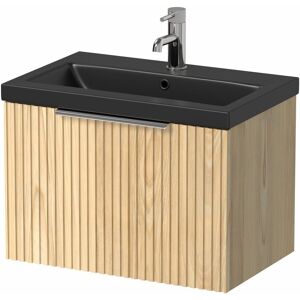 Affine 600mm Fluted Wall Hung Bathroom Vanity Unit Wood Chrome Handle Black Basin Affine 600mm Fluted Wall Hung Bathroom Vanity Unit Wood Chrome Handle Black Basin