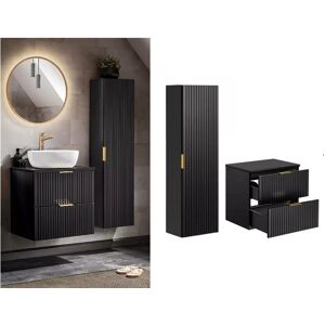 Impact Furniture Bathroom Furniture Set Black Vanity 600mm Countertop Tall Cabinet Wall Unit Adel Impact Furniture Bathroom Furniture Set Black Vanity 600mm Countertop Tall Cabinet Wall Unit Adel