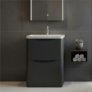 Nuie Lunar Fs 2-Drawer Vanity Unit & Ceramic Basin 600mm - Satin Anthracite Nuie Lunar Fs 2-Drawer Vanity Unit & Ceramic Basin 600mm - Satin Anthracite