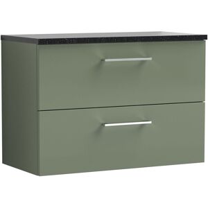 Nuie Arno Wall Hung 2-Drawer Vanity Unit & Black Worktop 800mm - Reed Green Nuie Arno Wall Hung 2-Drawer Vanity Unit & Black Worktop 800mm - Reed Green