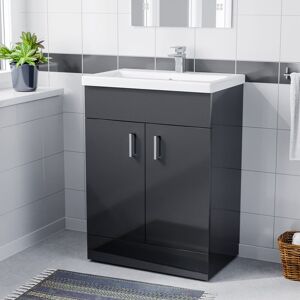 Nes Home Dark Grey 600mm Floor Standing Vanity Unit & White Basin Flat Pack Nes Home Dark Grey 600mm Floor Standing Vanity Unit & White Basin Flat Pack