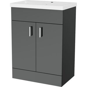 Willesden Bathrooms Dark Grey 600mm Floor Standing Vanity Unit & White Basin Flat Pack Willesden Bathrooms Dark Grey 600mm Floor Standing Vanity Unit & White Basin Flat Pack