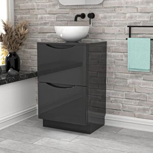 Nes Home Dark Grey 500mm Bathroom Freestanding Vanity Unit Round Ceramic Basin Nes Home Dark Grey 500mm Bathroom Freestanding Vanity Unit Round Ceramic Basin
