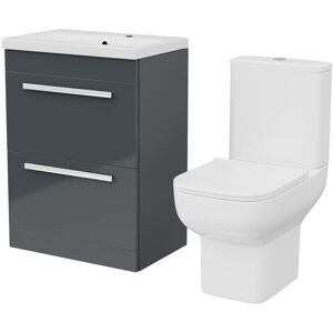 Willesden Bathrooms 600mm Dark Grey Drawers Basin Vanity Unit Square Close Coupled Toilet Willesden Bathrooms 600mm Dark Grey Drawers Basin Vanity Unit Square Close Coupled Toilet