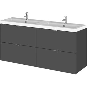 Hudson Reed Fusion Wall Hung 4-Drawer Vanity Unit Double Basin 1200mm Gloss Grey Hudson Reed Fusion Wall Hung 4-Drawer Vanity Unit Double Basin 1200mm Gloss Grey