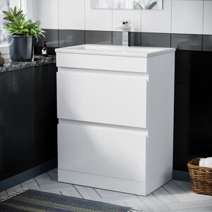 Nes Home White 600mm Pvc 2 Drawer Vanity Cabinet & Slim Basin Sink Floorstanding Nes Home White 600mm Pvc 2 Drawer Vanity Cabinet & Slim Basin Sink Floorstanding
