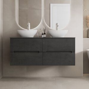 Affine 1200mm Black Vanity Unit Double White Oval Basin Wall Hung Fluted Soft Close Affine 1200mm Black Vanity Unit Double White Oval Basin Wall Hung Fluted Soft Close