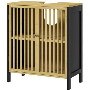 Homcom Under Sink Bathroom Cabinet Bamboo Sink Storage Cabinet Slat Doors Cut-Out Under Homcom Under Sink Bathroom Cabinet Bamboo Sink Storage Cabinet Slat Doors Cut-Out Under