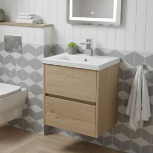 Nuie Havana Wall Hung 2-Drawer Vanity Unit With Basin 1 500mm Wide - Autumn Oak Nuie Havana Wall Hung 2-Drawer Vanity Unit With Basin 1 500mm Wide - Autumn Oak