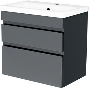 Willesden Bathrooms Dark Grey 600mm Pvc 2 Drawer Wall Hung Vanity Cabinet & Basin Sink Unit Willesden Bathrooms Dark Grey 600mm Pvc 2 Drawer Wall Hung Vanity Cabinet & Basin Sink Unit