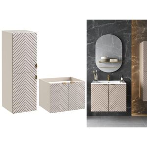 Impact Furniture Bathroom Cabinet Set 60cm Vanity Unit Tall Storage Unit Herringbone Beige Cara Impact Furniture Bathroom Cabinet Set 60cm Vanity Unit Tall Storage Unit Herringbone Beige Cara