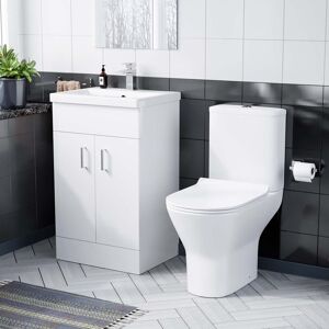Nes Home 500mm White Basin Vanity & Rimless Close Coupled Toilet Flat Pack Nes Home 500mm White Basin Vanity & Rimless Close Coupled Toilet Flat Pack