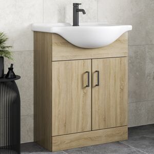 Alpine Bathroom Vanity Unit Basin Sink Single Tap Hole Freestanding 650mm Oak Effect Alpine Bathroom Vanity Unit Basin Sink Single Tap Hole Freestanding 650mm Oak Effect