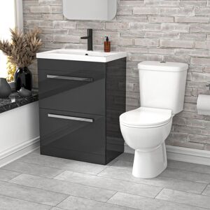 Nes Home 600mm Dark Grey 2 Drawers Basin Vanity Close Coupled Toilet Nes Home 600mm Dark Grey 2 Drawers Basin Vanity Close Coupled Toilet