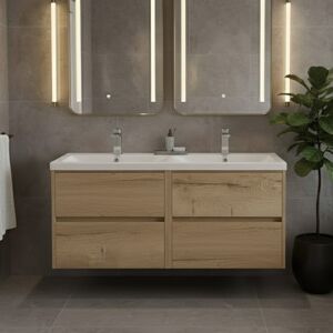 Nuie Havana Wall Hung 4-Drawer Vanity Unit & Double Ceramic Basin 1200mm Autumn Oak Nuie Havana Wall Hung 4-Drawer Vanity Unit & Double Ceramic Basin 1200mm Autumn Oak