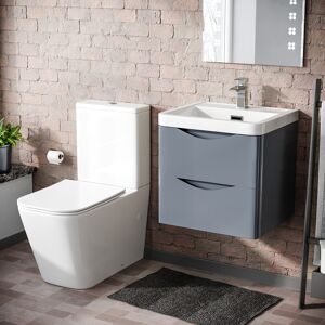 Nes Home Grey 500mm Wall Hung Vanity Basin Unit & Rimless Close Coupled Toilet Nes Home Grey 500mm Wall Hung Vanity Basin Unit & Rimless Close Coupled Toilet