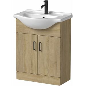Alpine Bathroom Vanity Unit Basin Sink Single Tap Hole Freestanding 650mm Oak Effect Alpine Bathroom Vanity Unit Basin Sink Single Tap Hole Freestanding 650mm Oak Effect