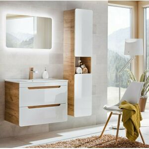 Impact Furniture Bathroom Furniture Set Vanity Unit 800mm Sink Tall Cabinet White Gloss Oak Aruba Impact Furniture Bathroom Furniture Set Vanity Unit 800mm Sink Tall Cabinet White Gloss Oak Aruba