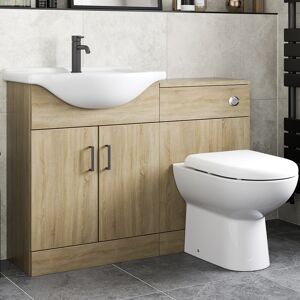 Alpine 1150mm Bathroom Toilet Vanity Unit Combination Basin Sink Furniture Oak Effect Alpine 1150mm Bathroom Toilet Vanity Unit Combination Basin Sink Furniture Oak Effect