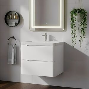 Nuie Lunar Wh 2-Drawer Vanity Unit & Ceramic Basin 600mm - Satin White Nuie Lunar Wh 2-Drawer Vanity Unit & Ceramic Basin 600mm - Satin White